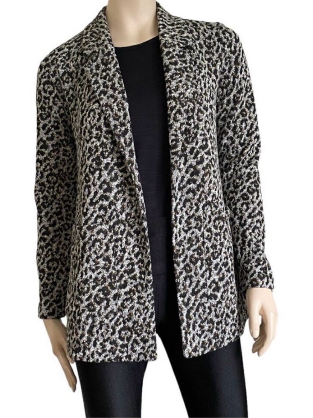Dex Black & White Leopard Open-Front Blazer (NWT) Size Small **with stretch